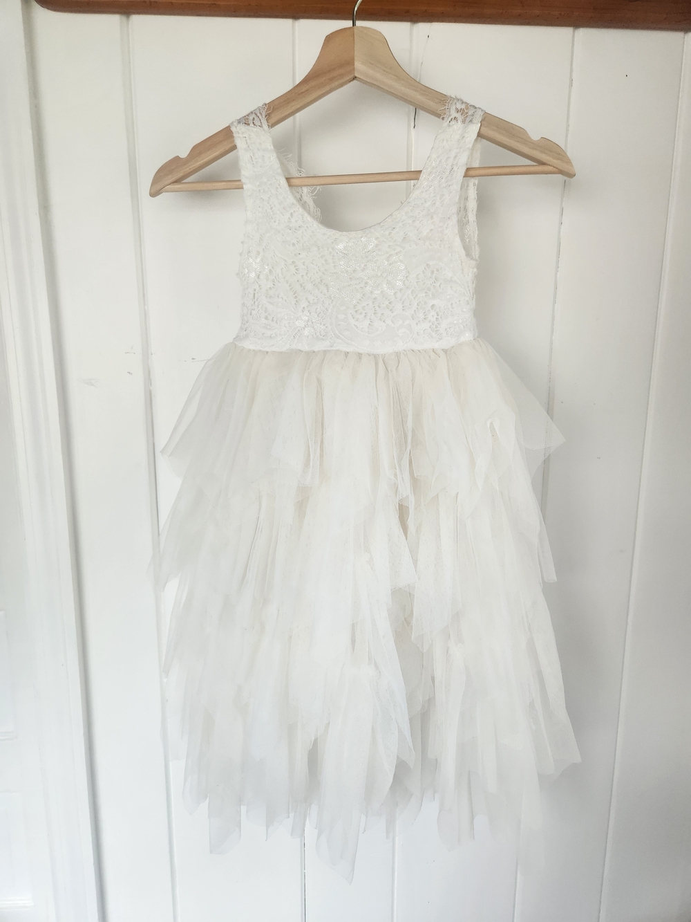 Boho Ivory Lace Tuelle Flower Girl Dress Toddler 2T 3T Fairy Wedding Birthday